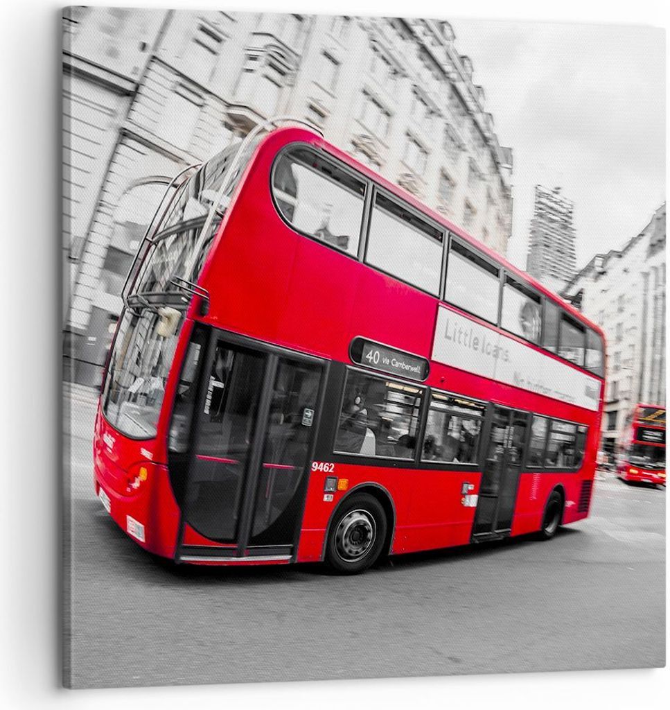 Bild auf Leinwand - Leinwandbild - Bus London Reise Tourismus - 60x60cm - Wand Bild - Wanddeko - Leinwanddruck - Bilder - Kunstdruck - Wanddekorati...