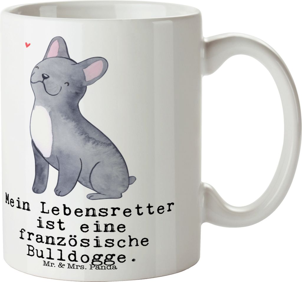 Mr. & Mrs. Panda Becher Französische Bulldogge Lebensretter - Weiß - Geschenk, Keramiktasse, Kaffeebecher, Kaffeetasse, Teetasse, Bedruckte Tasse