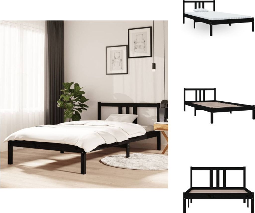 vidaXL Massivholzbett Schwarz 100x200 cm - Betten & Bettgestelle
