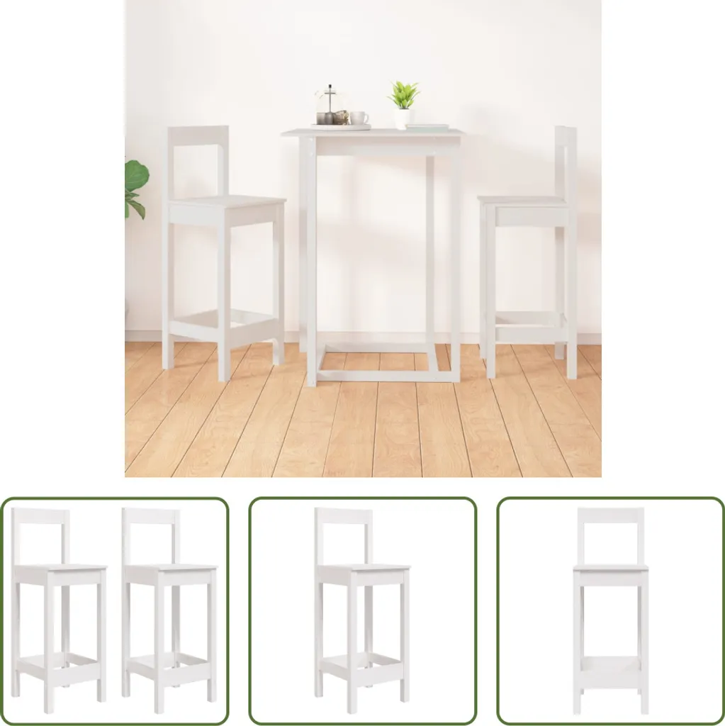Set 2 Sedie da Bar The Living Store Bianco in Legno di Pino Massiccio
