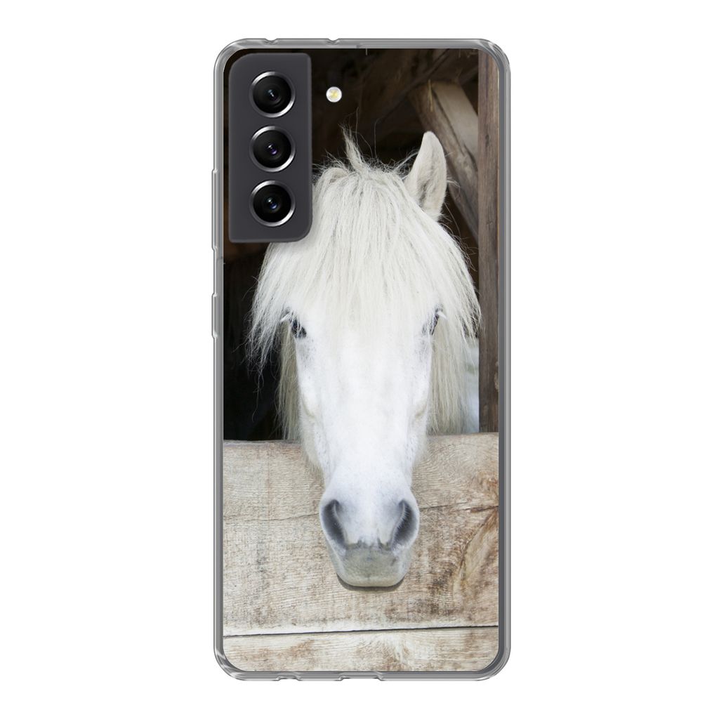 MuchoWow Handyhülle Schutzhülle Hülle für Samsung Galaxy S21 FE Pferde - Pferdestall - Regale Silikon Softcase Handy Hülle - Mobiltelefonhülle