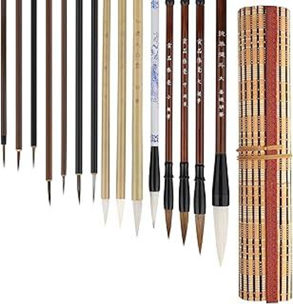 Linkstyle Chinesische Kalligraphie Pinsel, Gemischte Größe Japanische Kanji Sumi Pinsel für Anfänger Studenten, 15 Stück