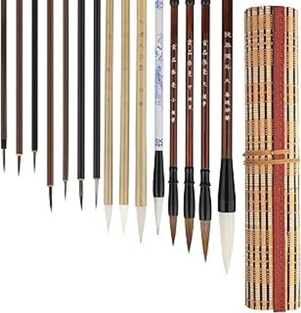 Linkstyle Pennelli per calligrafia cinese, dimensioni miste Pennelli giapponesi Kanji Sumi per studenti principianti, 15 pezzi