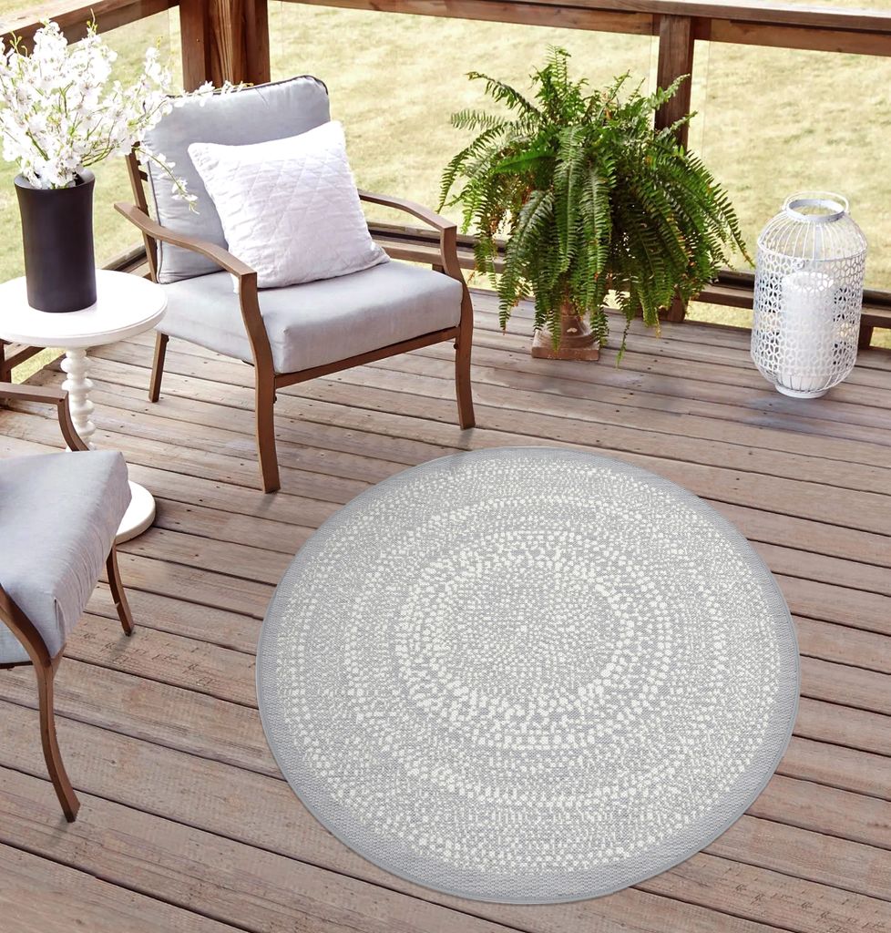 Rikmani robuster Outdoor Teppich rund Wetterfest, UV-beständig für Balkon, Terasse, für Küche, Esszimmerteppich