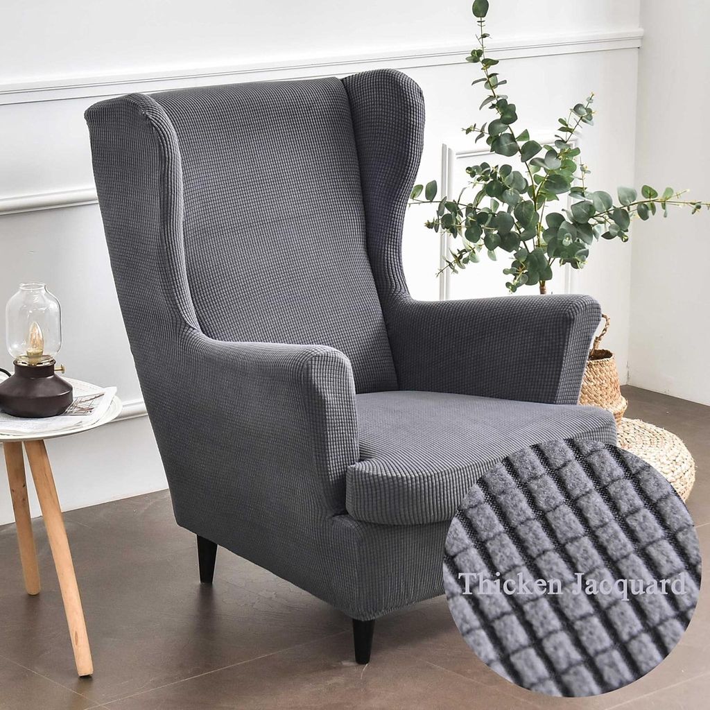 2-Teilig Ohrensessel š¹berzug, Sessel-š¹berwš¹rfe Ohrensessel Einfarbig Jacquard Verdicken Schonbezš¹ge Bezug Sesselhusse Stuhlbezug mit Ar...