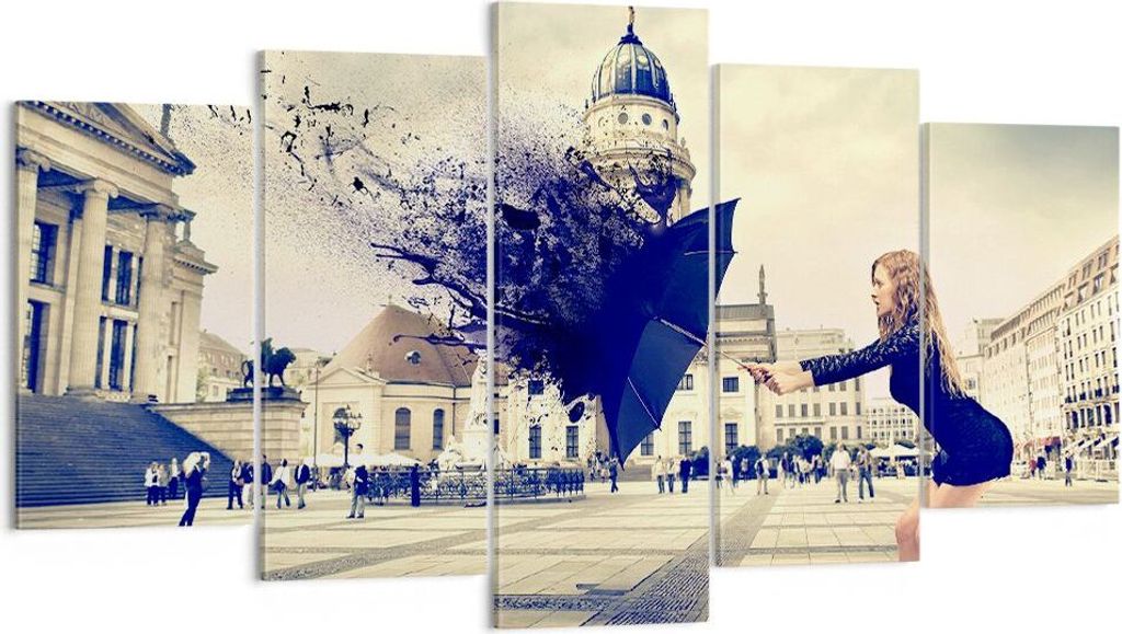 Bild auf Leinwand - Leinwandbild - Stadt landmarken quadrat regenschirm - 160x85cm - Wand Bild - Wanddeko - Leinwanddruck - Bilder - Kunstdruck - L...