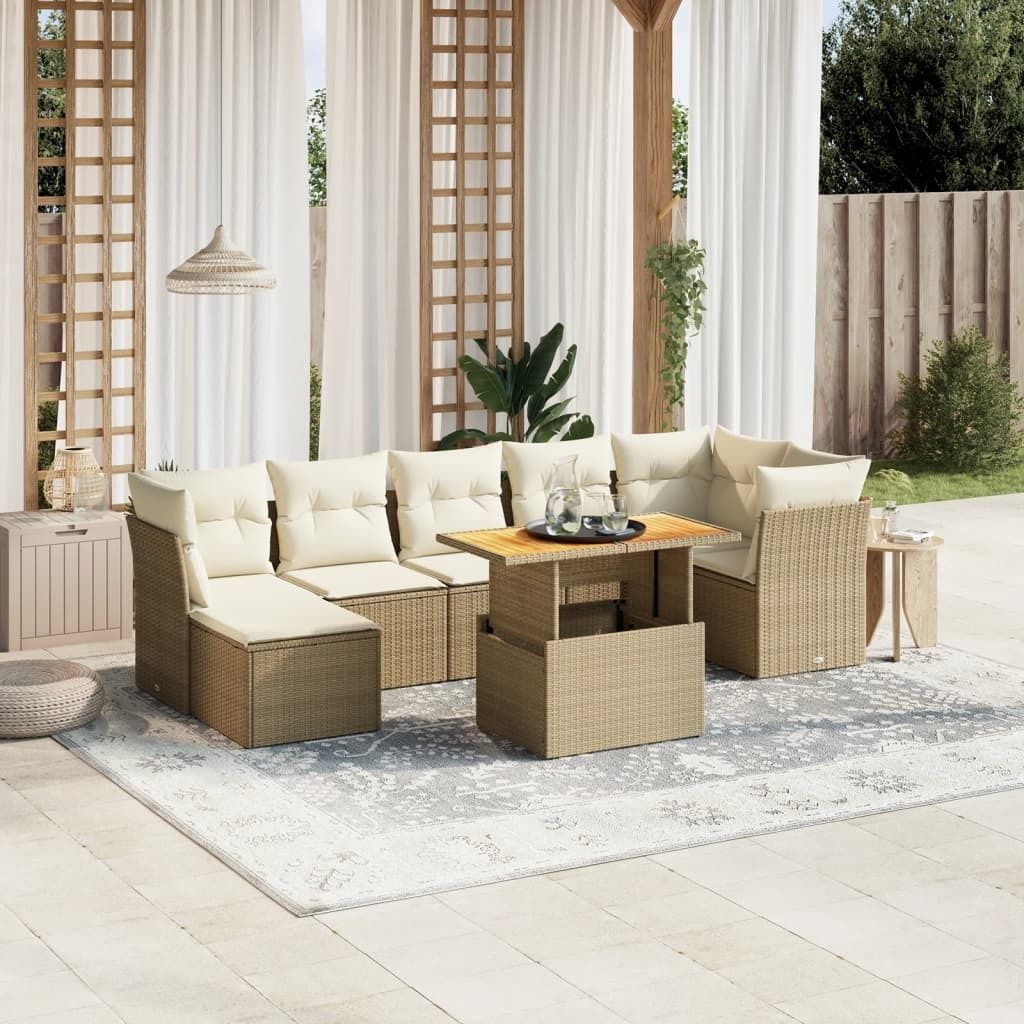 "Rabatt" 8-tlg. Garten-Sofagarnitur - mit sofa - mit Kissen Beige Poly Rattan - Lounge-Dining set CC10705