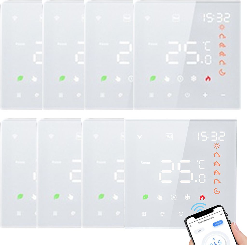 8X Smart Tuya WiFi-Thermostat, Sprachsteuerung, fuer 3A Warmwasserbereitung, Digital LCD Programmierbares Raumthermostat Thermostat Wandthermostat ...