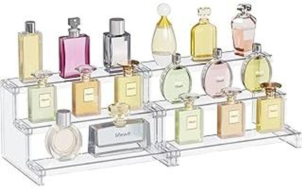 Lifewit 3-stufiger Klarer Display Ständer, 22,8 x 15,7 x 13 cm Kunststoff Schminktisch Organizer, 2 Stück Gestufter Präsentationsstand für Make...