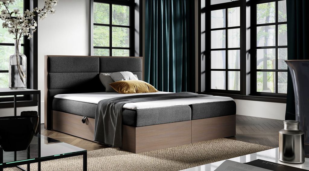 Kontinentales Bett 180x200 CHANTELLE 5 - dunkle Eiche / Graphit + GRATIS Matratzenauflage
