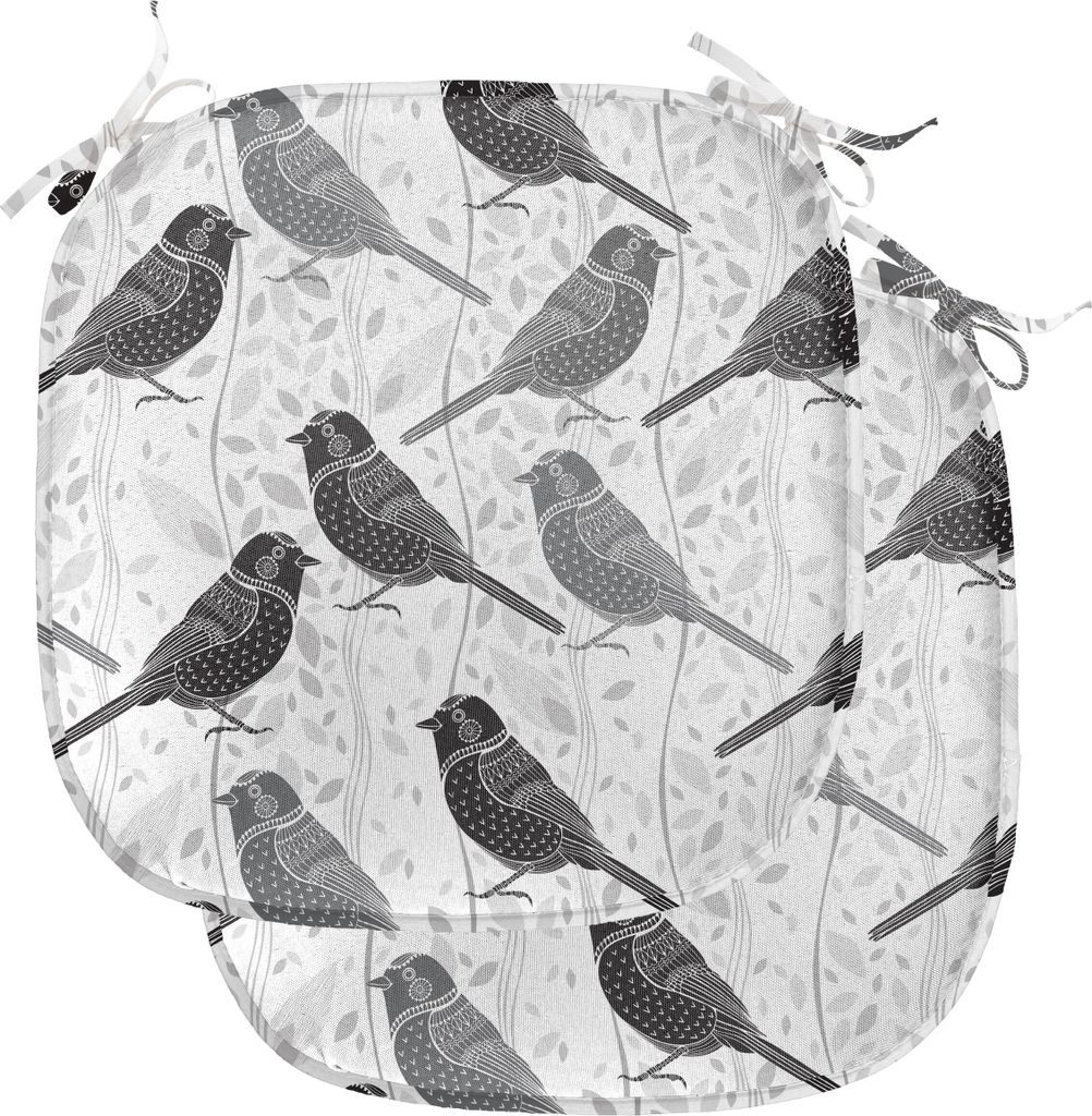 ABAKUHAUS Grau Polster für Esszimmerstühle, Vögel und Blumenmuster, Dekoratives wasserfestes Kissen mit Riemen für Küchensitze, 40 cm x 40 cm-...