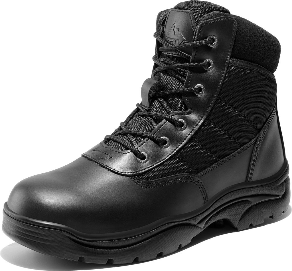 NORTIV 8 Herren Militär Security Tactical Einsatzstiefel Boot Zipper Militär Kampfstiefel Springerstiefe,Farbe: Schwarz, Größe: 46