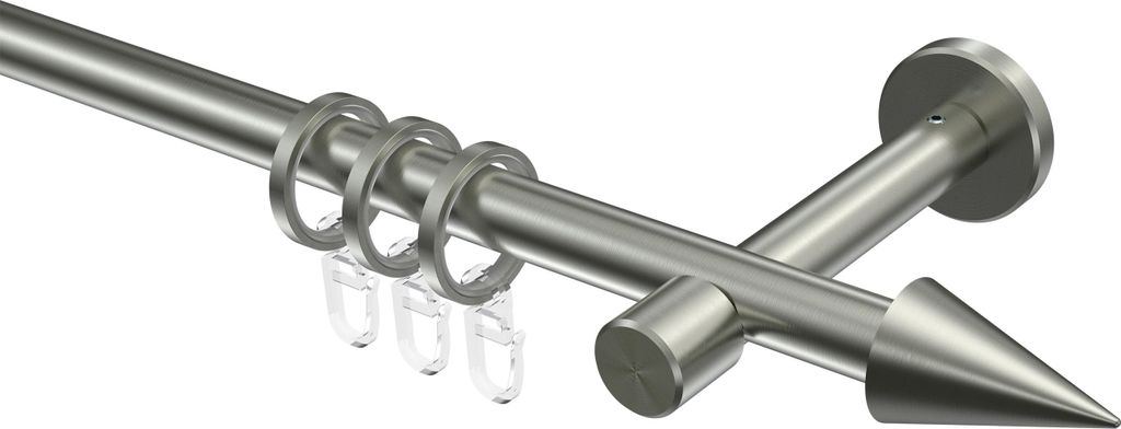 Interdeco Gardinenstange / Vorhangstange Edelstahl-Optik, Typ Sinux Scarano (Kegel), 16 mm Ø 1-läufig, 520 cm