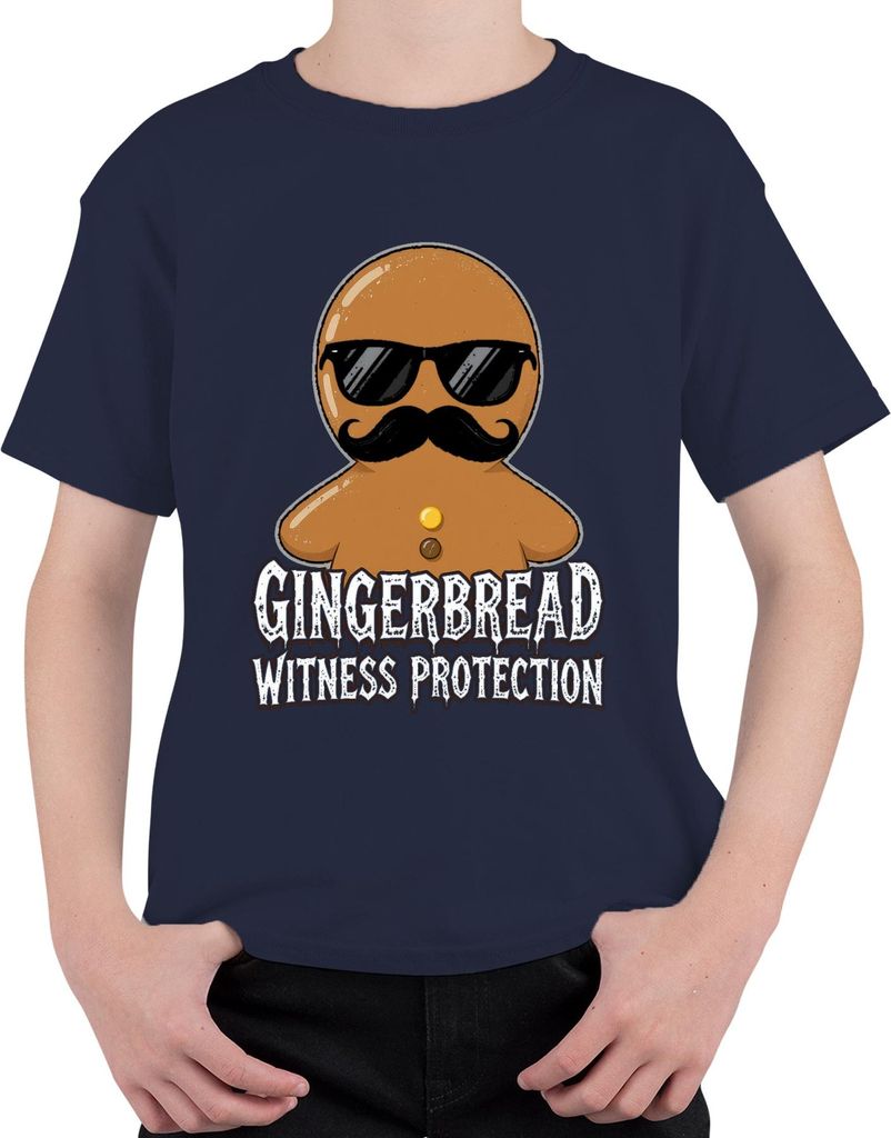 Gingerbread Witness Protection Weihnachten lustig Schnurrbart Uni Kinder T-Shirt, Navy, 140