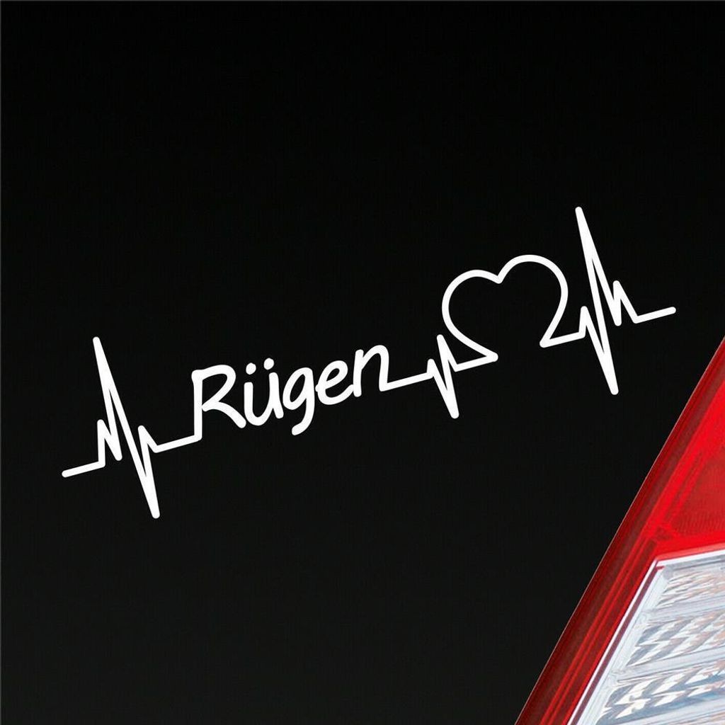 Auto Aufkleber Rügen Herz Puls Insel Island Ostsee Liebe Love 19x6 cm Weiss Glanz Sticker Heckscheibenaufkleber