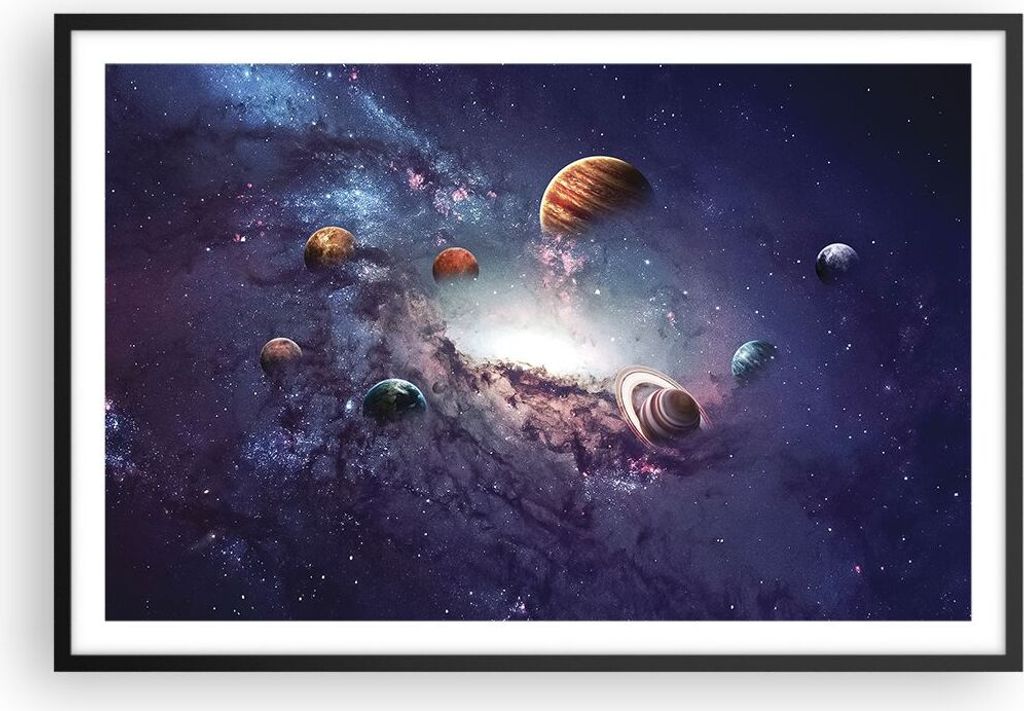 Gerahmtes Poster - Schwarzer Rahmen - Kosmos Planeten die Sterne - 91,5x61 cm - Wand Bild - Wanddeko - Wandbilder - Kunstposter - Wandposter - Bild...