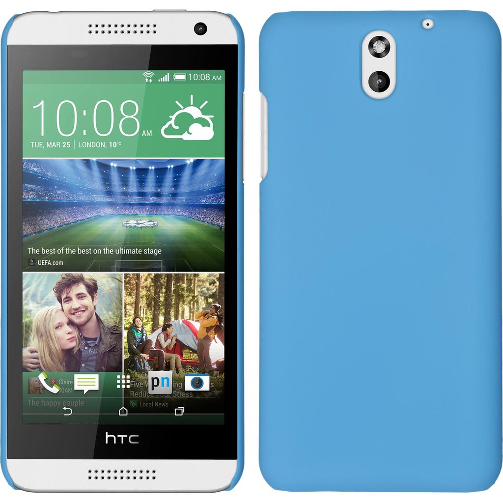 PhoneNatic Case kompatibel mit HTC Desire 610 - Hülle hellblau gummiert Hard-case + 2 Schutzfolien