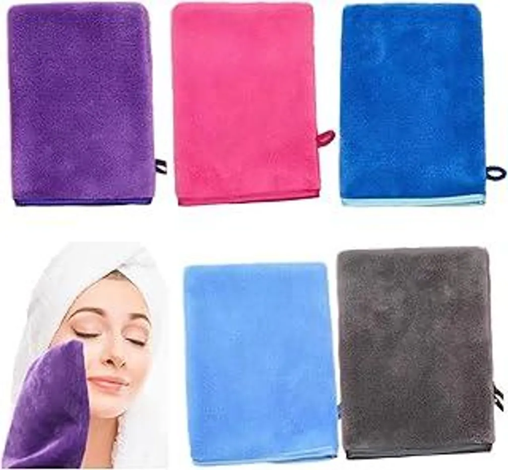 5 Salviette Viso Riutilizzabili in Cotone - Guanto Spugna 14x21 cm