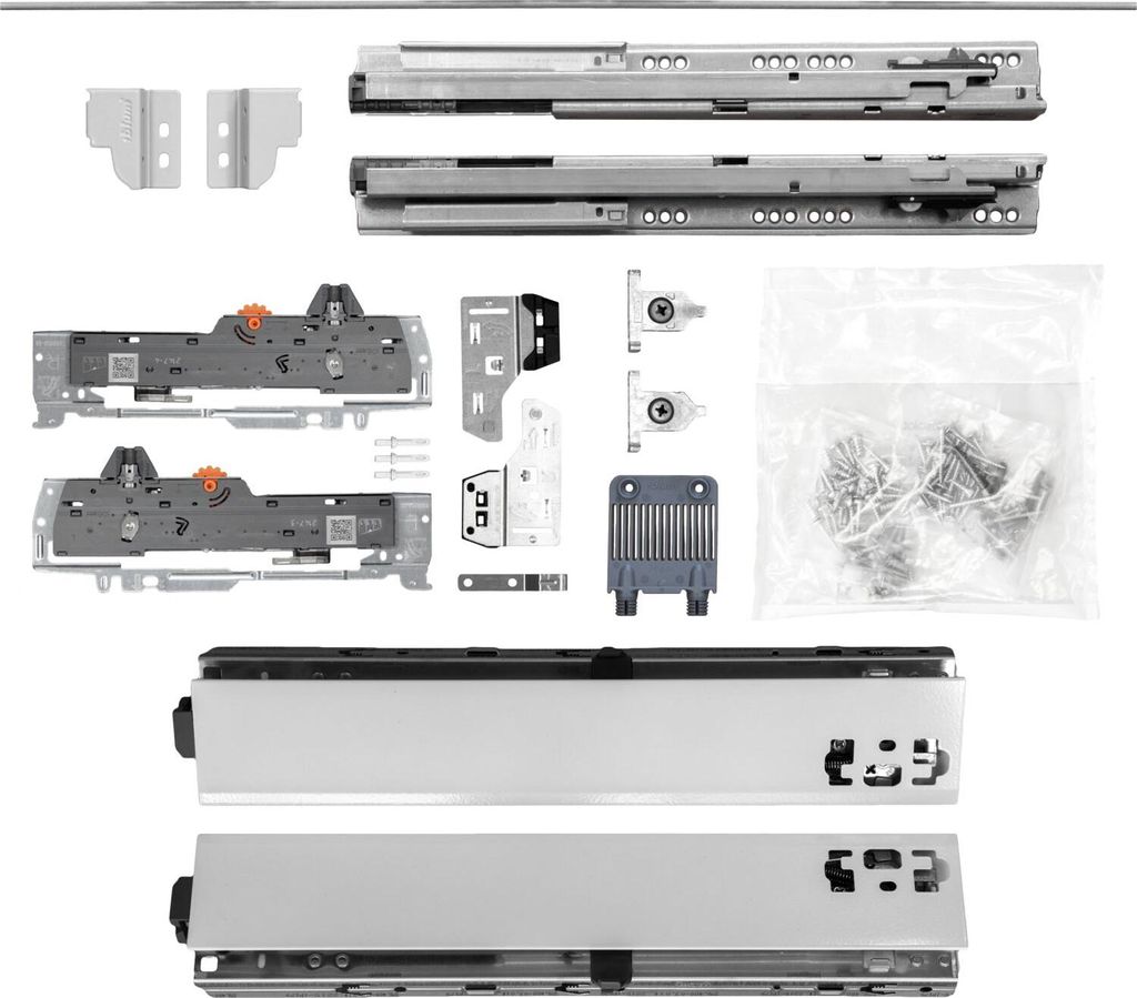 BLUM Schubladenschienen TANDEM SET; Zargenhöhe 68mm, mit TIP-ON BLUMOTION Einheit, 30kg, NL550mm, grau, bis max. KB1400mm