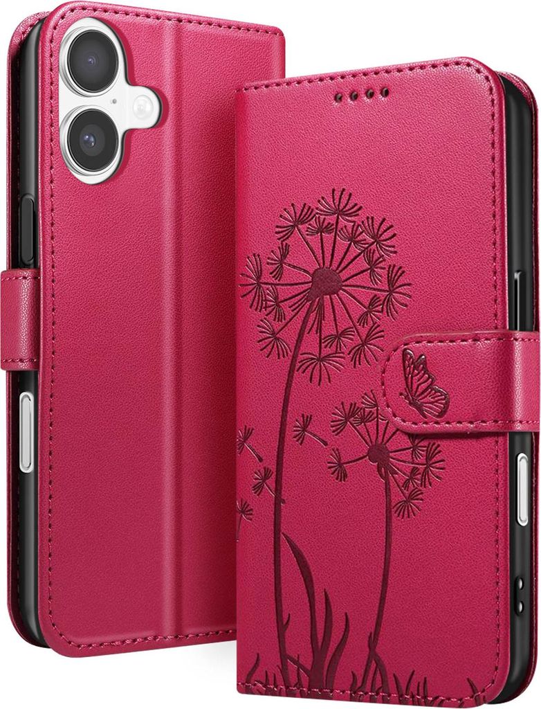 Zanaé, iPhone 17 Wallet-Hülle Premium Blumen Schmetterling stilvolles Motiv, Rot