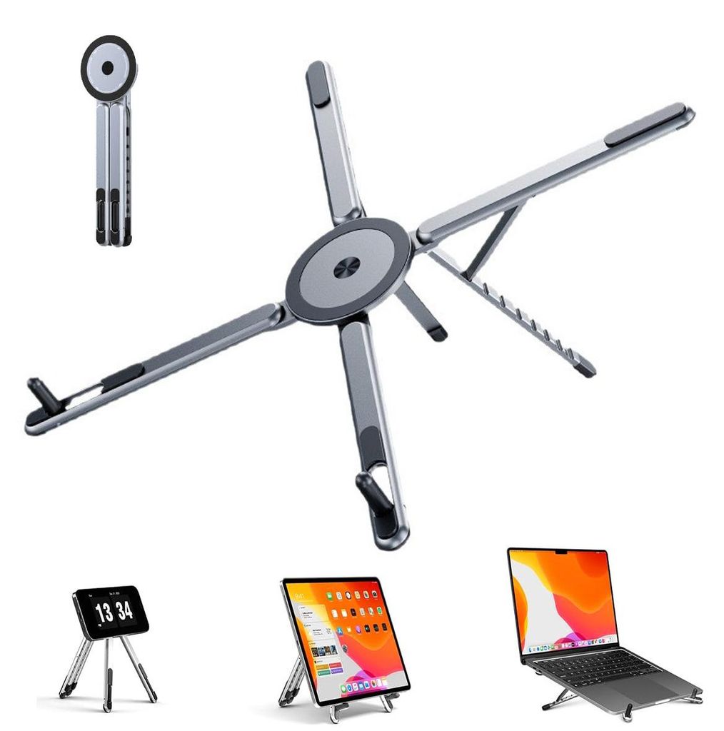 Laptopständer höhenverstellbar, klappbar Aluminium, 3-in-1 magnetisch, ergonomisch, für 4-16 Zoll Notebook Tablet Handy, rutschfest, tragbar