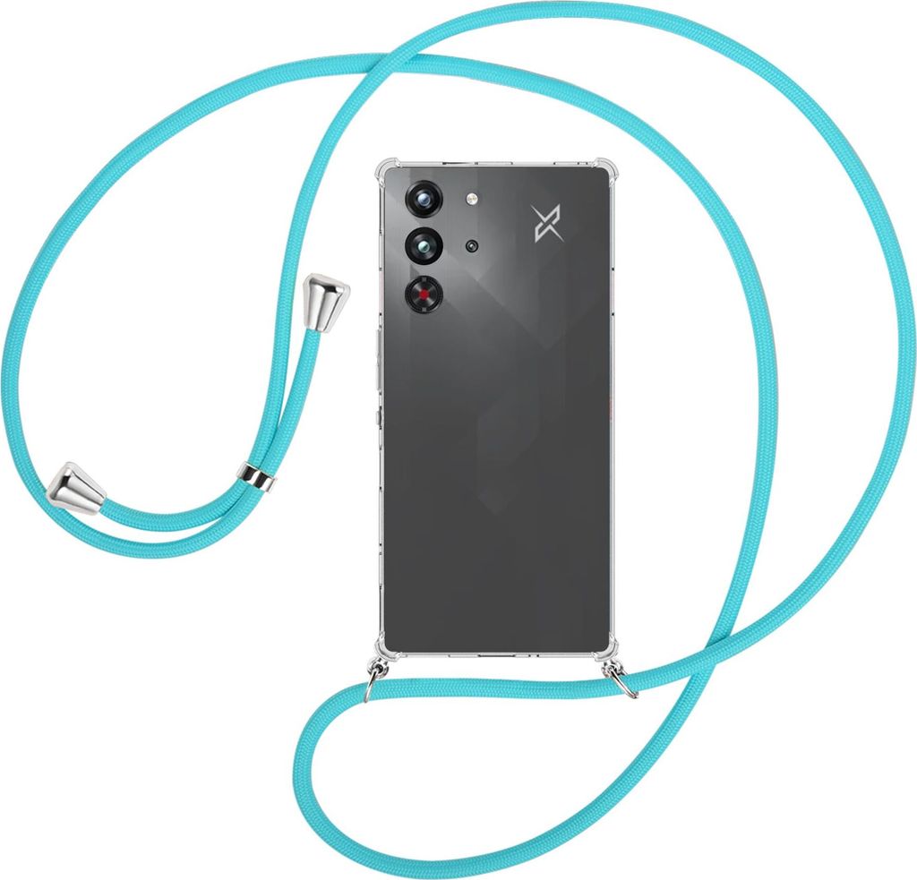 Handykette Backcover-Schutzhülle mit Band (Metall silberfarben) für ZTE Nubia Red Magic 10 Pro - türkis