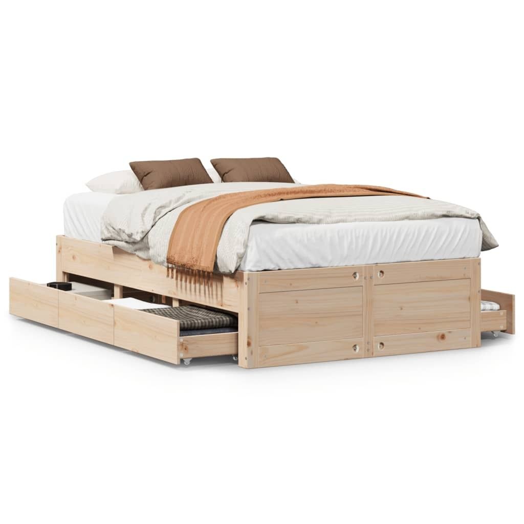vidaXL Massivholzbett ohne Matratze mit Schubladen 135x190 cm