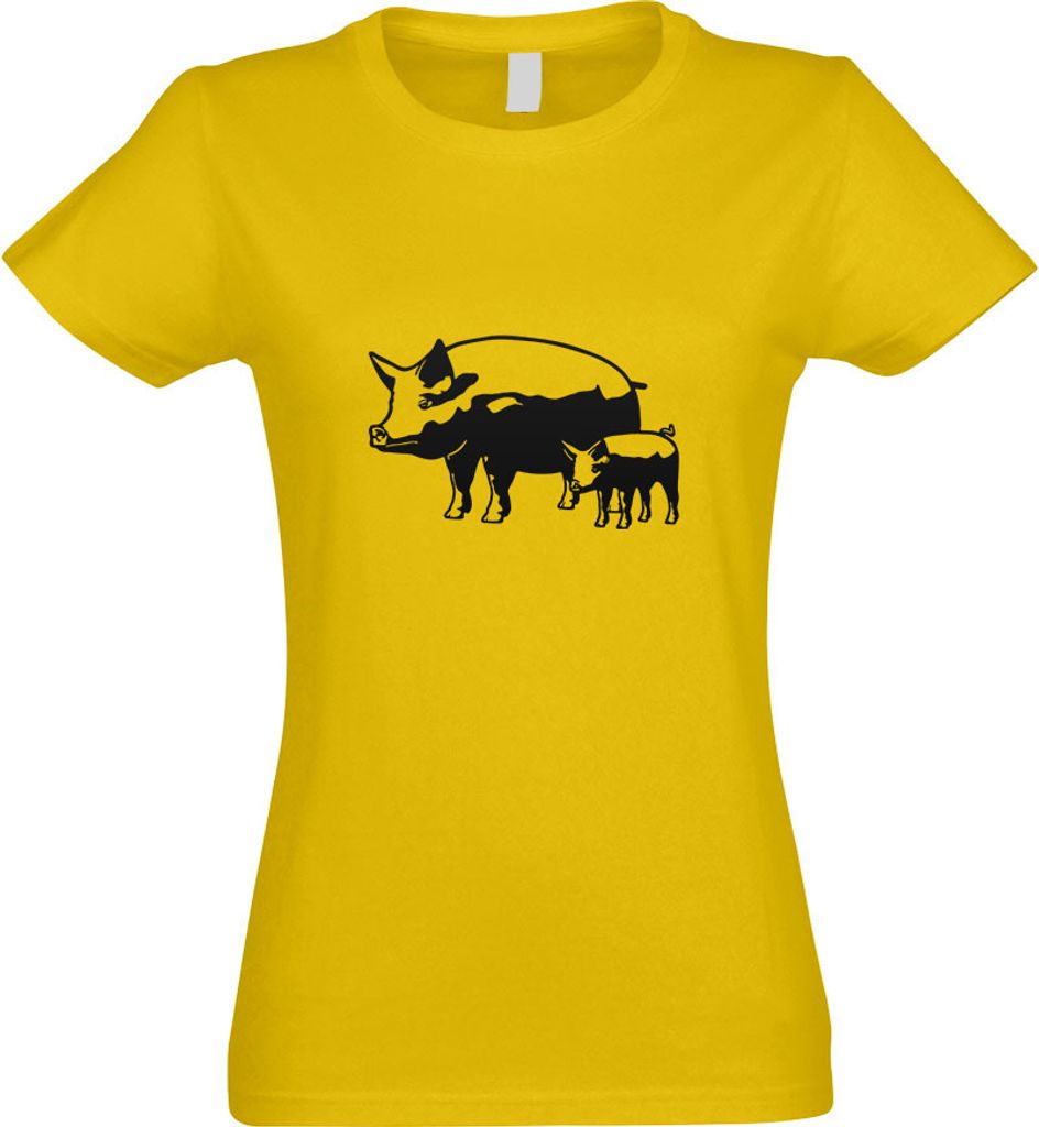 Kiwistar - T-Shirt tailliert - Damen - gelb - Schwein Motiv 8 - Sau - Baby - mit Motiv Bedruckt - Funshirt Design - Sport - Freizeit - Damen - XXL