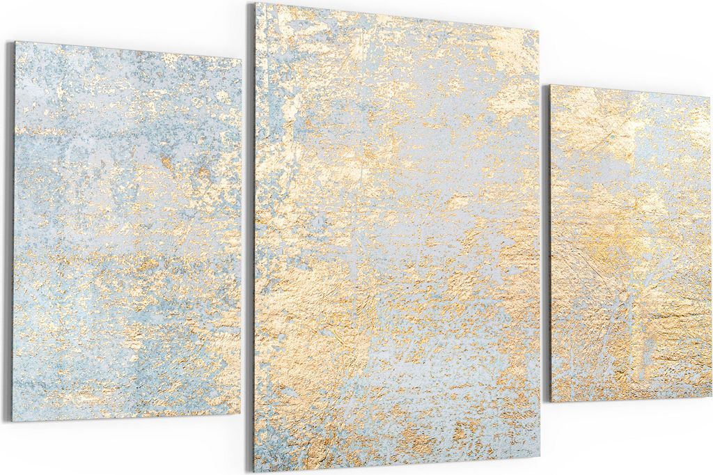 DEQORI Glasbilder 3-tlg 140x80 cm 'Wand mit Gold-Struktur' Wandbilder XXL groß