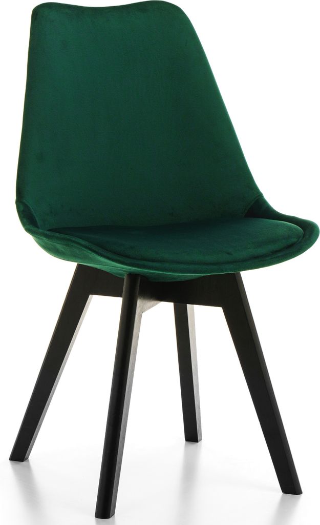 NEW HOME Stuhl DUBLIN Esszimmerstuhl im skandinavischen Stil - grün Samt Velours - moderner Küchenstuhl mit Sitzkissen schwarze Beine