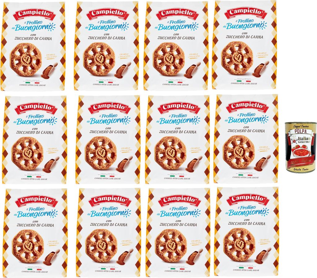 Campiello il Frollino del Buongiorno con zucchero di canna, Shortbread mit brauner Zucker, biscuits cookies 100% Italienische Kekse 12x 700g + Ital...