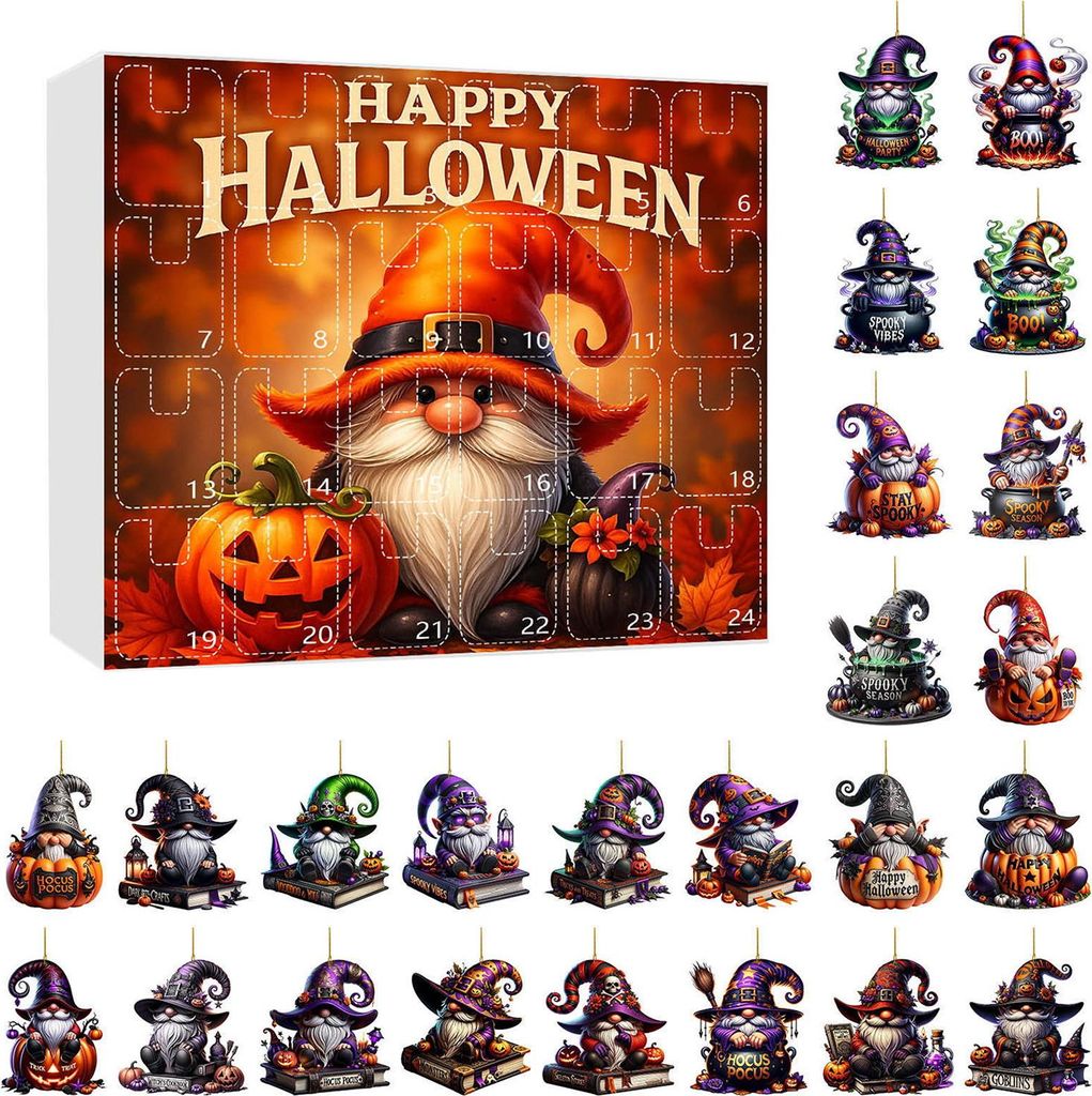 Halloween-Adventskalender 2025 mit Wichteln, 2D-Acryl-Hängeornamente, 24-Tage-Countdown-Kalender für die Weihnachtsdekoration