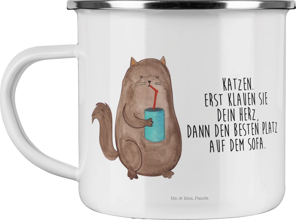 Mr. & Mrs. Panda Teetasse Katze Dose - Weiß - Geschenk, Kater, Emaille Tasse, Bezaubernd, Katzen, Pott, Herz, Teebecher, Haferl, Kaffeepott, Cats