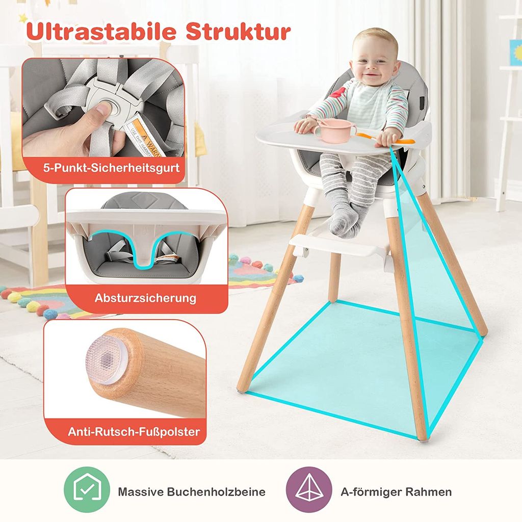 Star Ibaby Babyhochstuhl Pretty - Mit Spielzeug, Verstellbarer Fußstütze & Faltbar