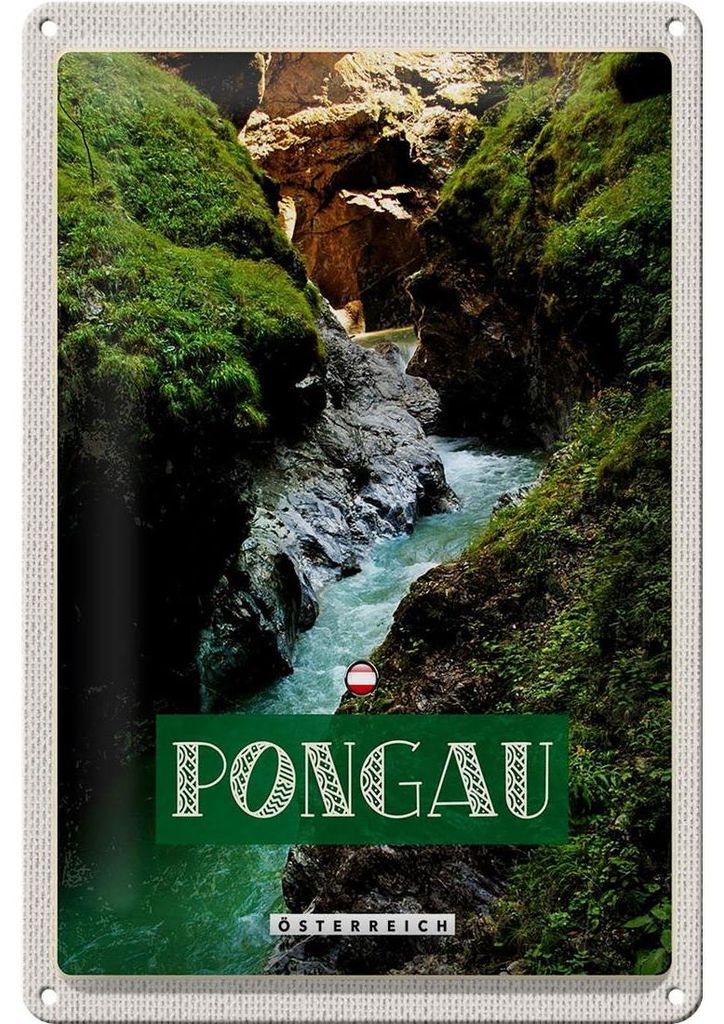 Blechschild Reise 20x30cm Pongau Österreich Wasserfall Natur