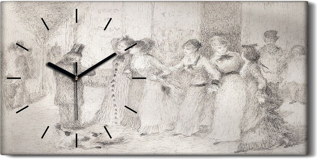 Wandkunst Leinwand Bild Uhr Geräuschlos 60x30 Zeichnung Skizze Frauen Tier Hund - schwarze Hände