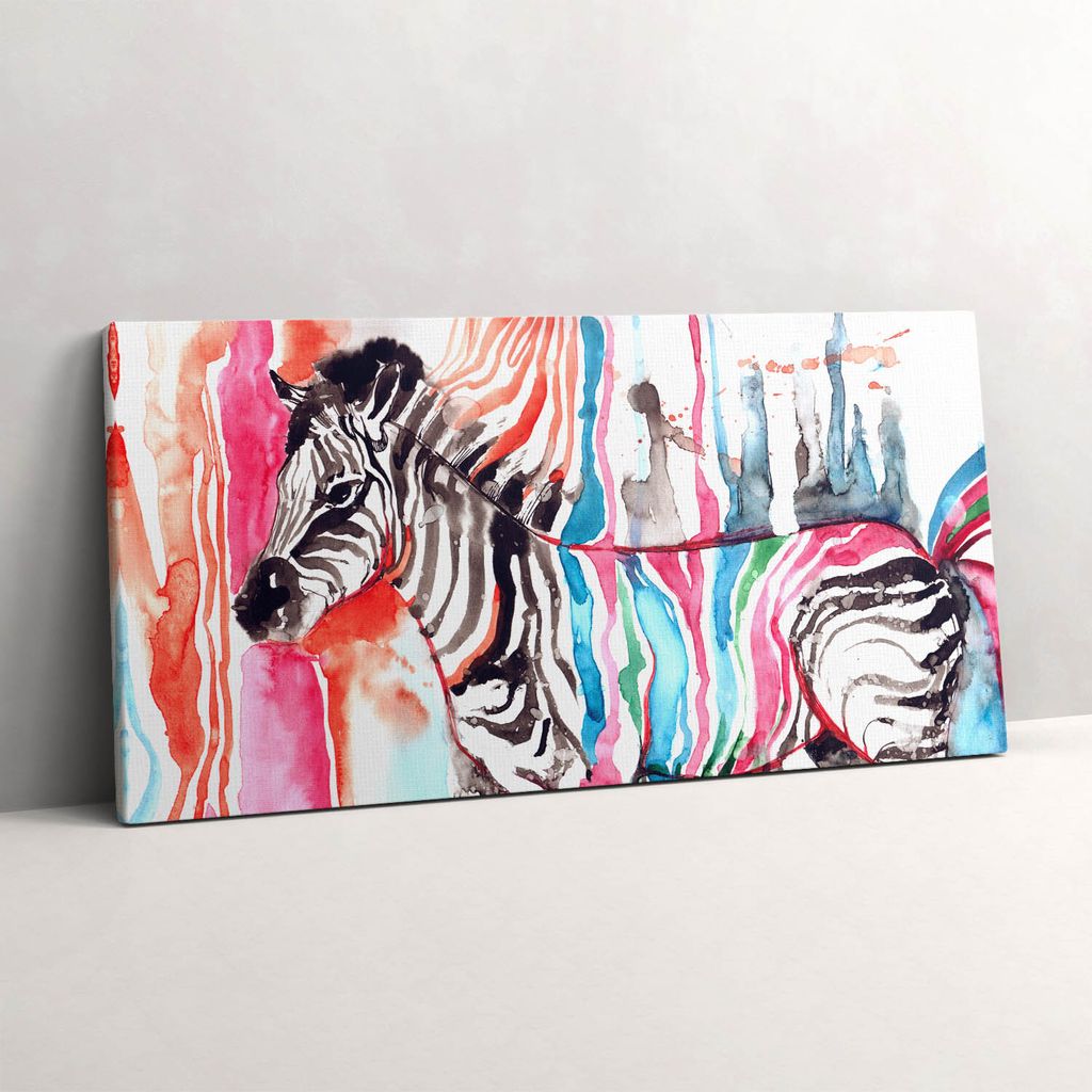 Bunte Zebra-Tier-Illustration – Leinwandbild Wandbild – 140x70 cm – Leinwandbilder – Wandbilder – Schlafzimmer – Flur