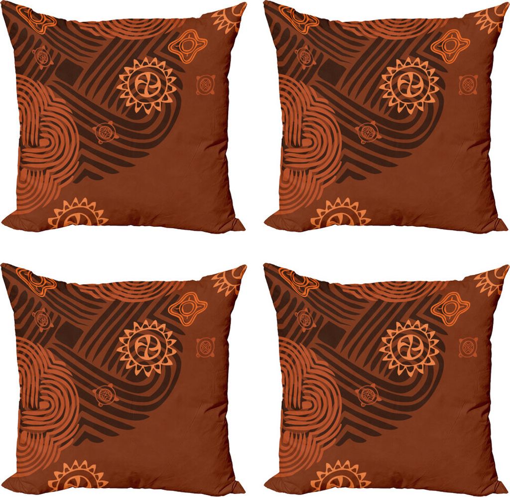 ABAKUHAUS Erdfarben Kissenbezug Set (4 Stück), Kunst, Moderner Doppelseitiger Digitaldruck, 40 cm x 40 cm, Braun Orange Peach