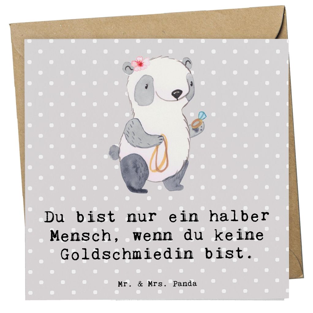 Mr. & Mrs. Panda Glückwunschkarte Goldschmiedin Herz - Grau Pastell - Geschenk, doppelkarte, Klappkarte, Schmuckgeschäft, Eröffnung, Grußkarte,...