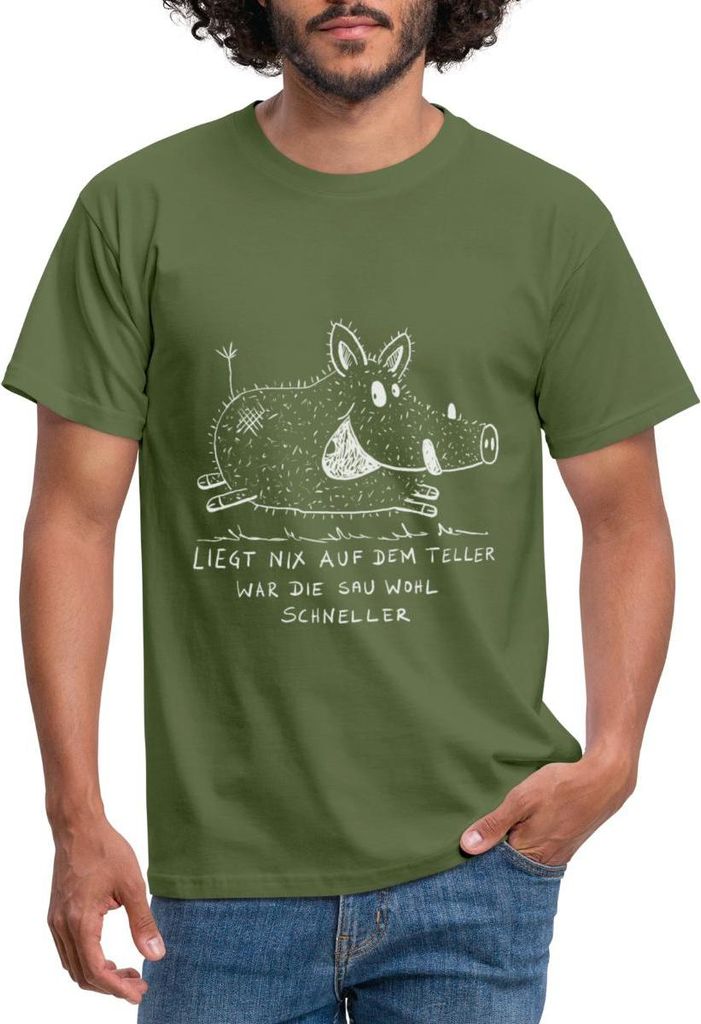 Spreadshirt Kleines Wildschwein Jäger Spruch Lustig Männer T-Shirt, 4XL, Militärgrün