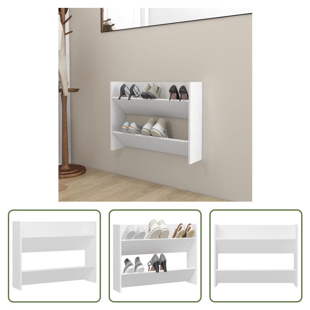 The Living Store Wand-Schuhschrank Weiß 80x18x60 cm Holzwerkstoff
