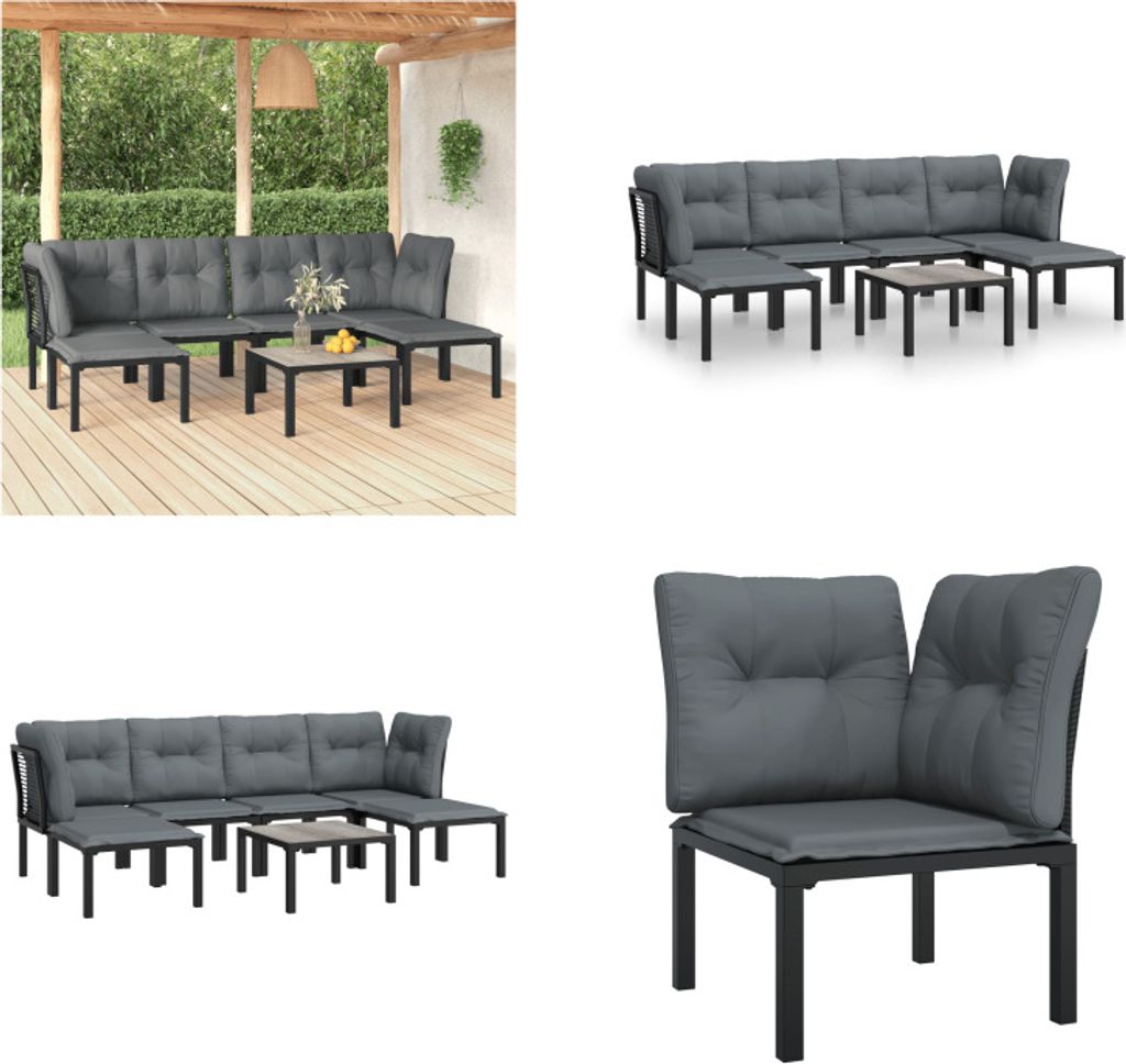 vidaXL 7 tlg. Garten Lounge Set Schwarz und Grau Poly Rattan - Garten Lounge Set - Garten Lounge Sets - Lounge Set - Gartenmöbel Set