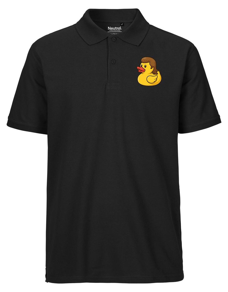 Huuraa Herren Polo Shirt Quietscheente Vokuhila Gummiente 80s XXL Black Bio Baumwolle Fairtrade Poloshirt Geschenkidee