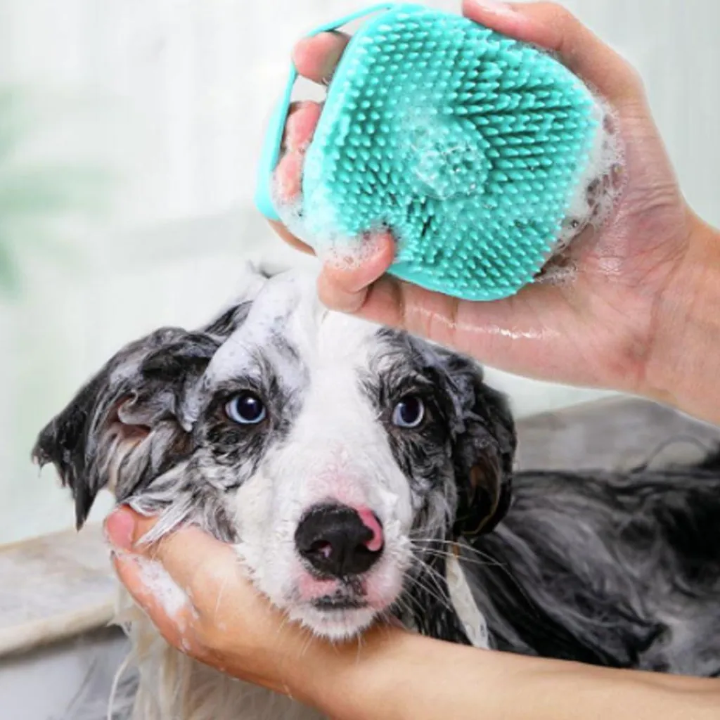 Lot de 3 brosses de bain pour chiens avec distributeur de shampooing