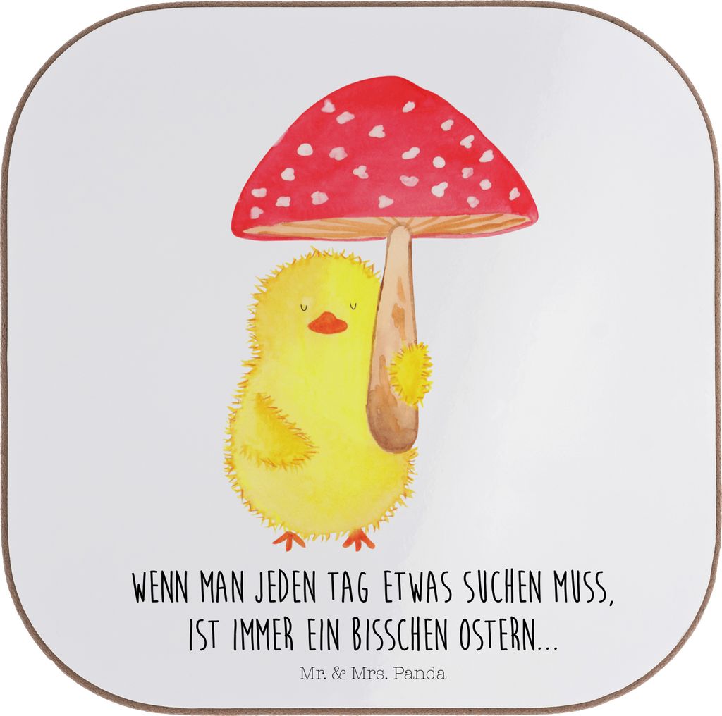 Mr. & Mrs. Panda Untersetzer für Gläser Küken Fliegenpilz - Weiß - Geschenk, Coaster, Glückspilz, Ostergrüße, Tassenuntersetzer, Glas, Tisch...