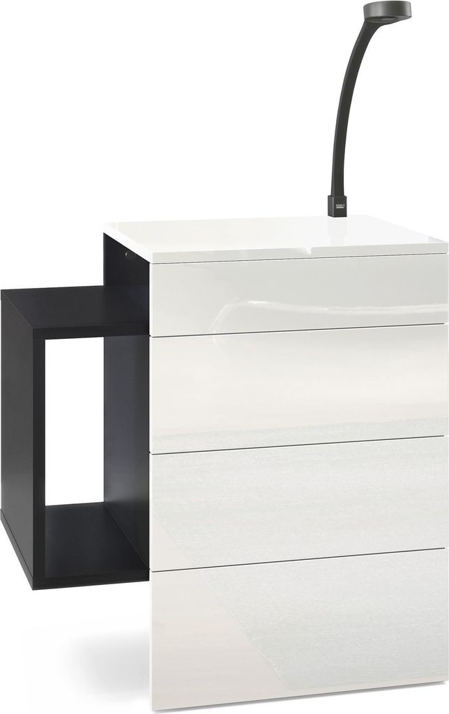 Vladon Nachttisch Queens, Germany, Nachttischschrank mit 2 Schubladen und 1 seitlichem Fach zur Wandmontage, Schwarz matt/Weiß Hochglanz, inkl. LE...
