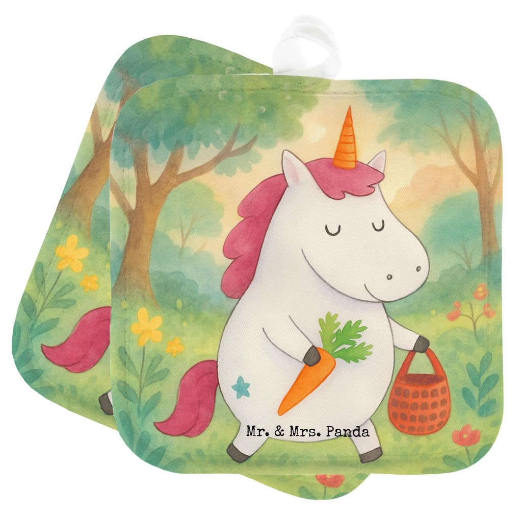 Mr. & Mrs. Panda Topfuntersetzer Einhorn Vegan Design - Weiß - Geschenk, Gesund Leben, essen, 2er Set Topflappen, topfhalter, Rohkost, Veganer, Of...