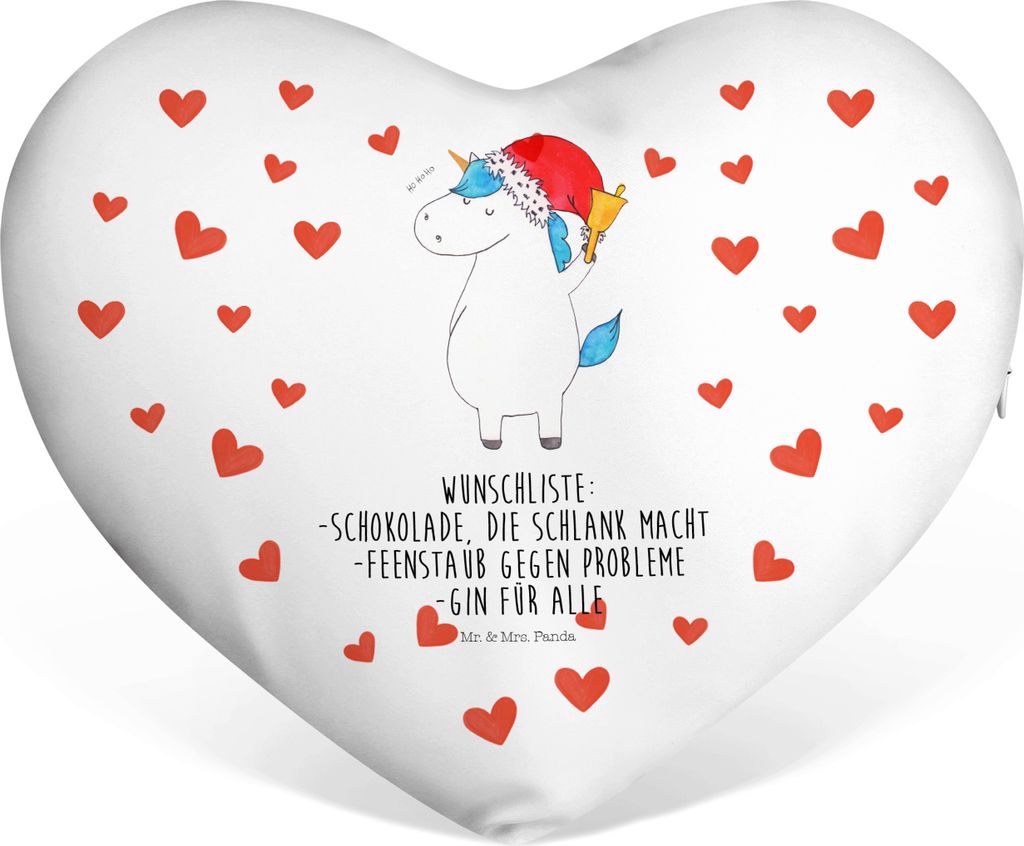 Mr. & Mrs. Panda Kuschelkissen Einhorn Weihnachtsmann - Weiß - Geschenk, Weihnachten, Schokolade, dekoartikel, Geburtstagskissen, Sofakissen, Deko...