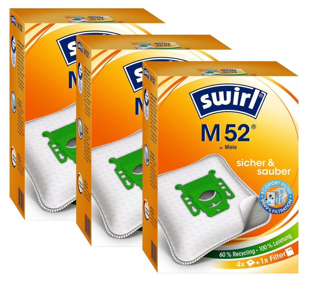 3 x Swirl Staubsaugerbeutel M 52  MicroPor Staubbeutel Produktbild 