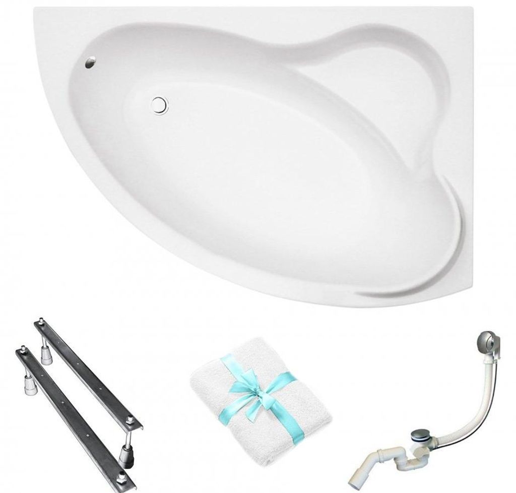 Aqua For You | Besco Badewanne Ada Rechts - Eckbadewanne – 160x100 Cm - Antibakterielle Beschichtung - Mit Siphon Und Füßen - Acryl